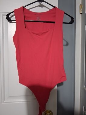 Pink Rose Coral-Red Square Neck Sleeveless Bodysuit
